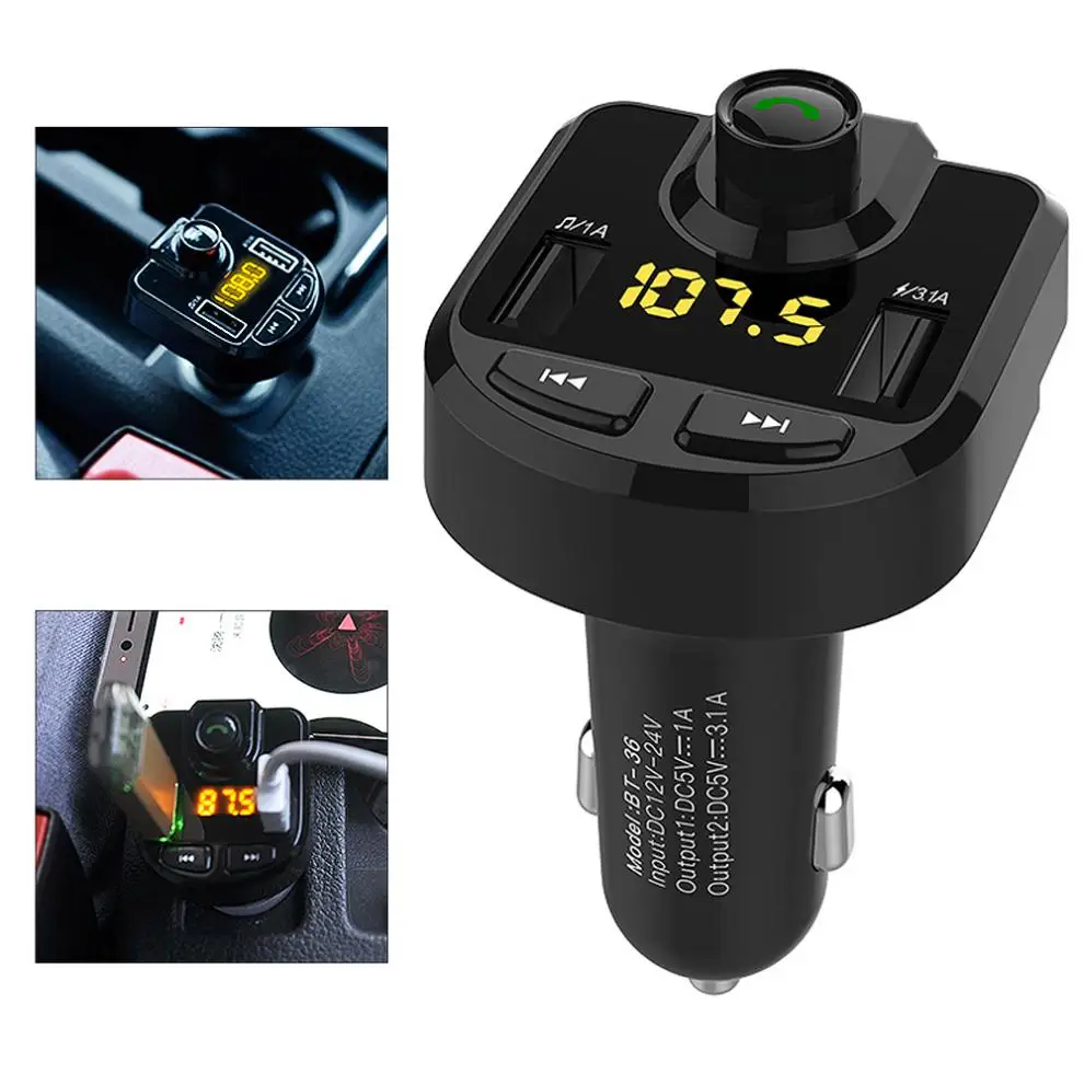

Bluetooth Car Kit FM Transmitter Handfree Car MP3 Audio Player Voltage Detection Noise Cancellation Dual USB Car Charger