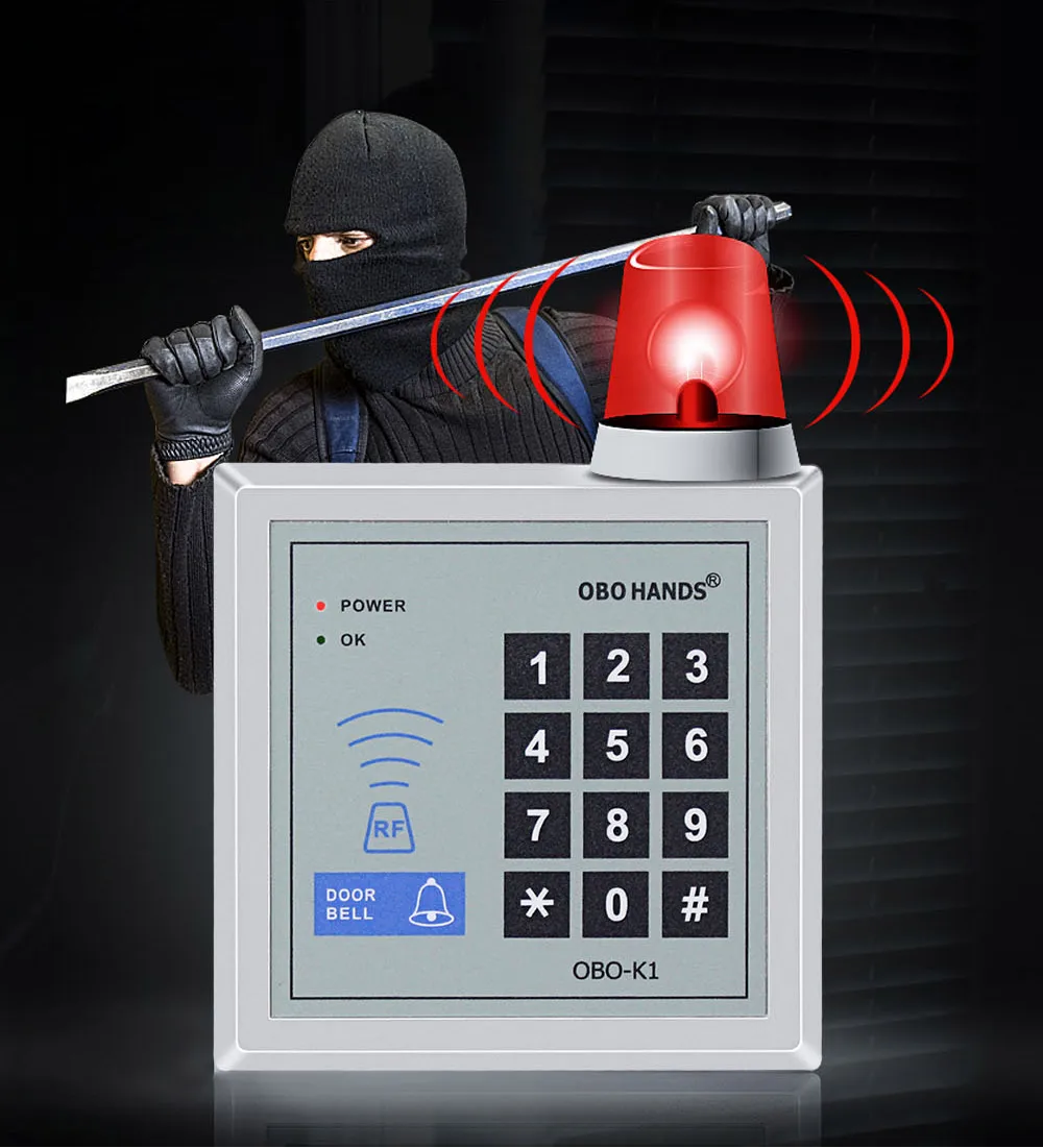 Standalone RFID Access Control Keypad Controller 125KHz Card Reader Keyboard with EM4100/TK4100 Keyfobs for Door Lock System