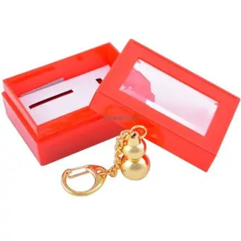 

Feng Shui key chain Product-Golden Brass Wulou Wu Lu Gourd Hulu keychain with Red Box W1182