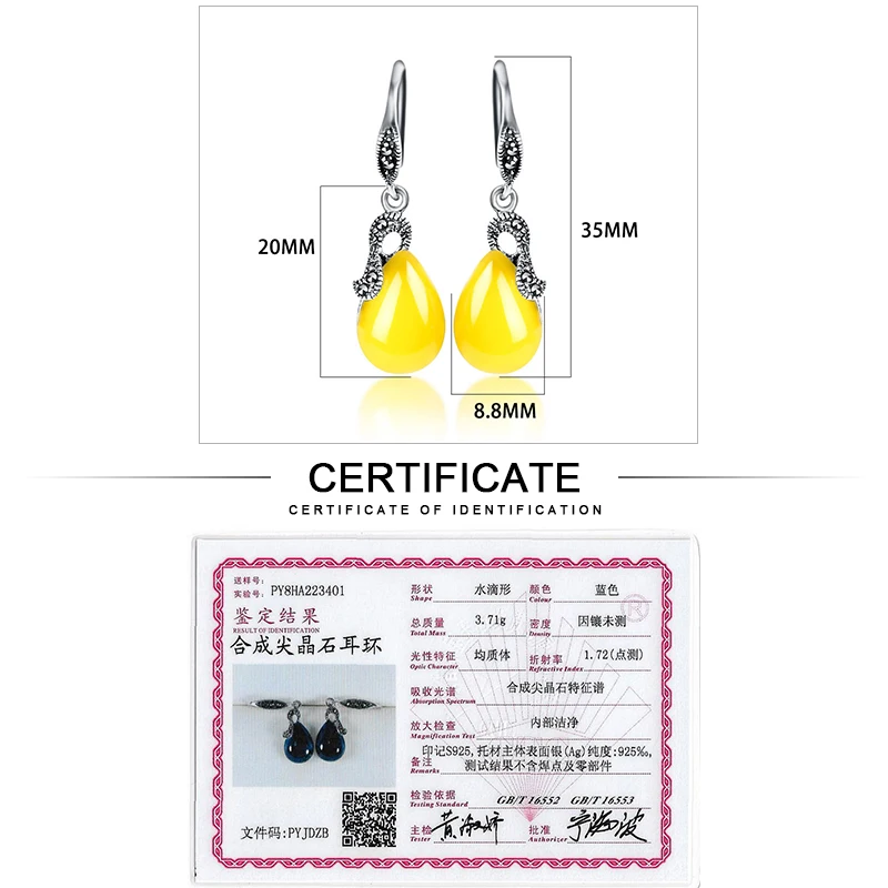 JIASHUNTAI Retro 100% 925 Sterling Silver Drop Earrings For Women Natural Precious Stones Vintage Thai Silver Earring Jewelry