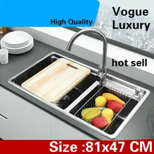 Мойка овощей высокой емкости, большой роскошный двойной кухонный паз раковина 304 из нержавеющей стали 81x47 см