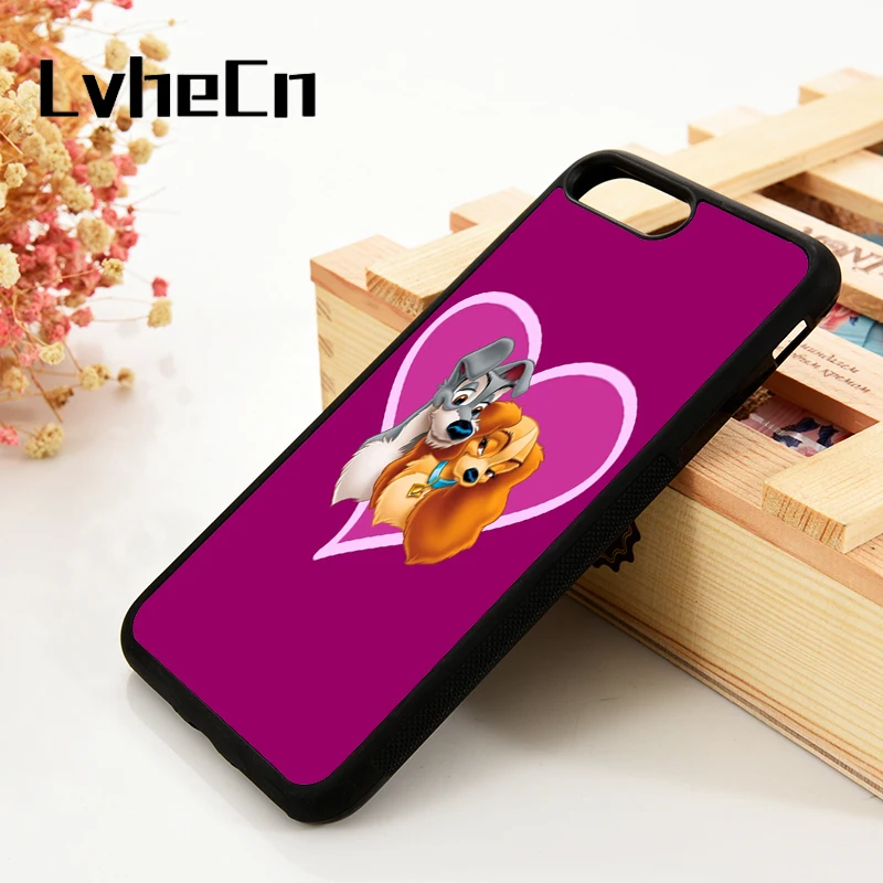 

LvheCn 5 5S SE 6 6S Phone Cover Cases For iPhone 7 8 PLUS X Xs Max XR Soft Silicone Rubber Lady & The Tramp Love Pink