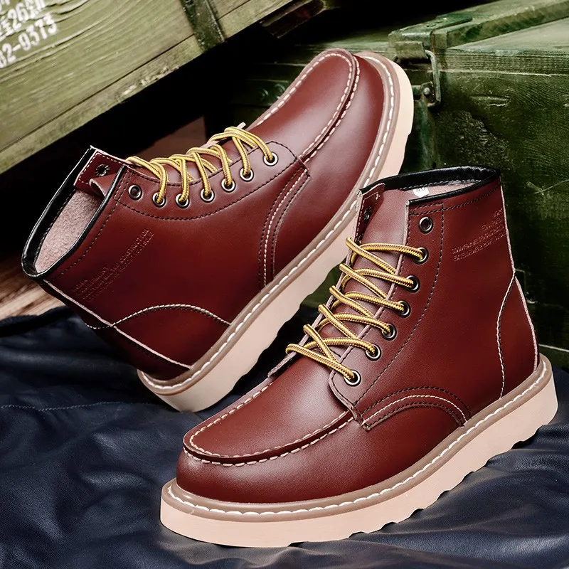 ALEADER Waterproof Men's Ankle Boots 2017 Fashion Warm Martin Boots Men Snow Fur Boots Men Casual Shoes Western Motorcycle Boots 21