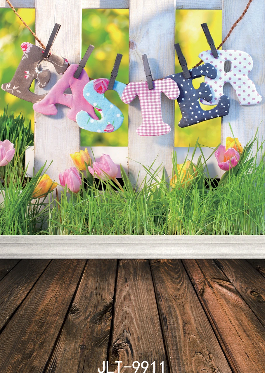 4X6FT-Childrens Happy Easter cartoon Portrait Photography Backdrops Wood Photo Studio Background