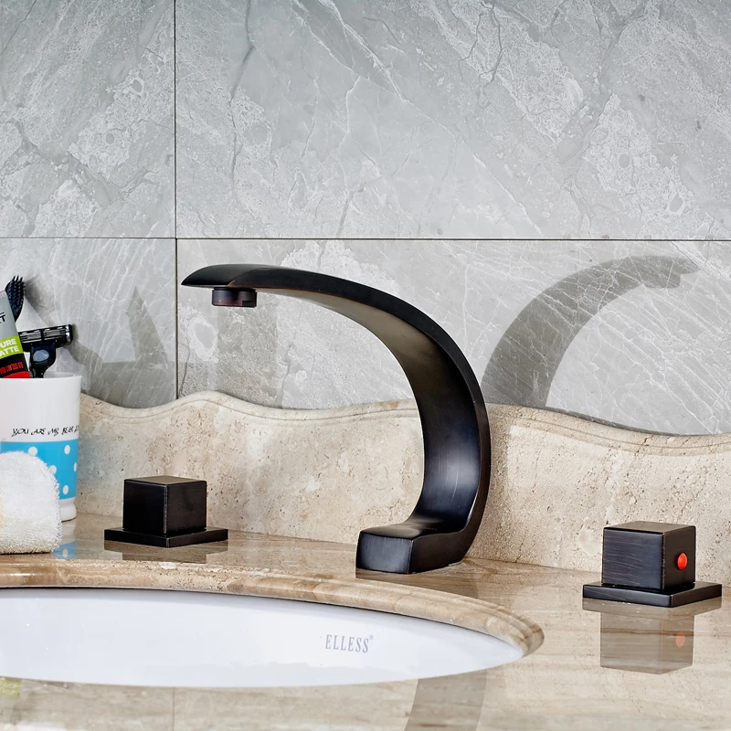 

Deck Mounted Bathroom Sink Faucet Dual Hanlde Vanity Sink Mixer Tap Oil Rubbed Bronze Finished