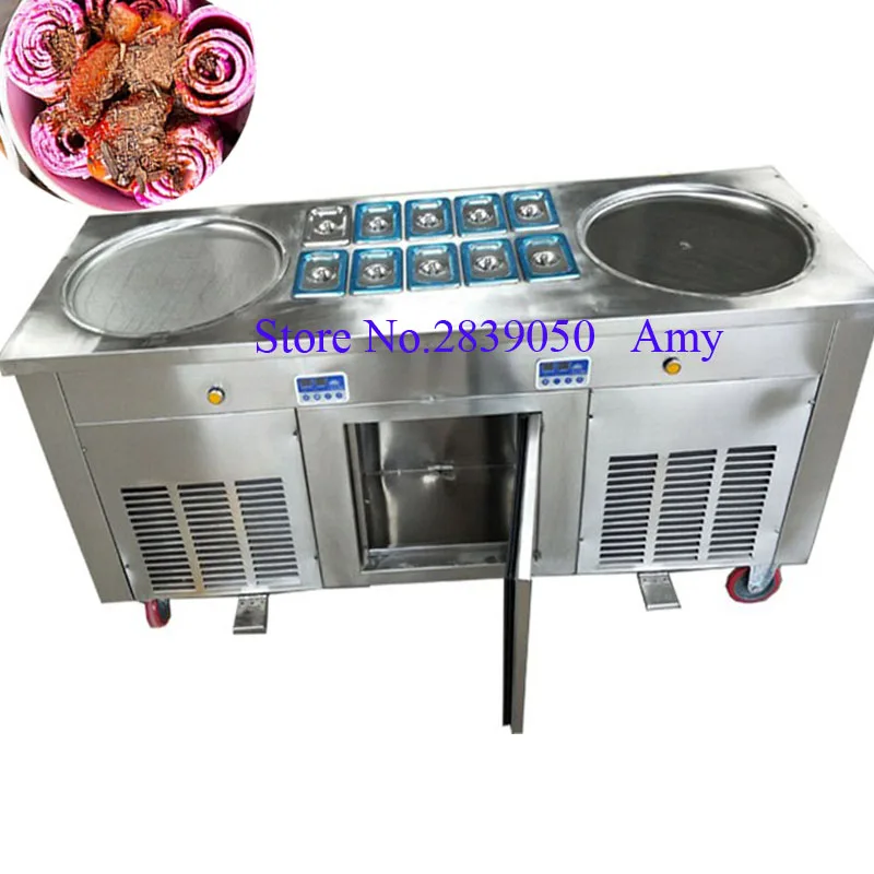 

Double round pan thailand style roll fry ice cream machine with flat table ice cream machine maker