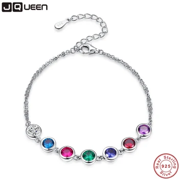 

JQUEEN Garnet Blue Topaz Tanzanite Amethyst 925 Sterling Silver Bracelet 7pcs 5mm Muti color Stone S925 Charm Bracelet 7.99inch