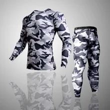 2 Piece Tracksuit Men Compression MMA Long sleeve t shirt Rashgard kit Camouflage  Sweatshirt+leggings Fitness Thermal underwear