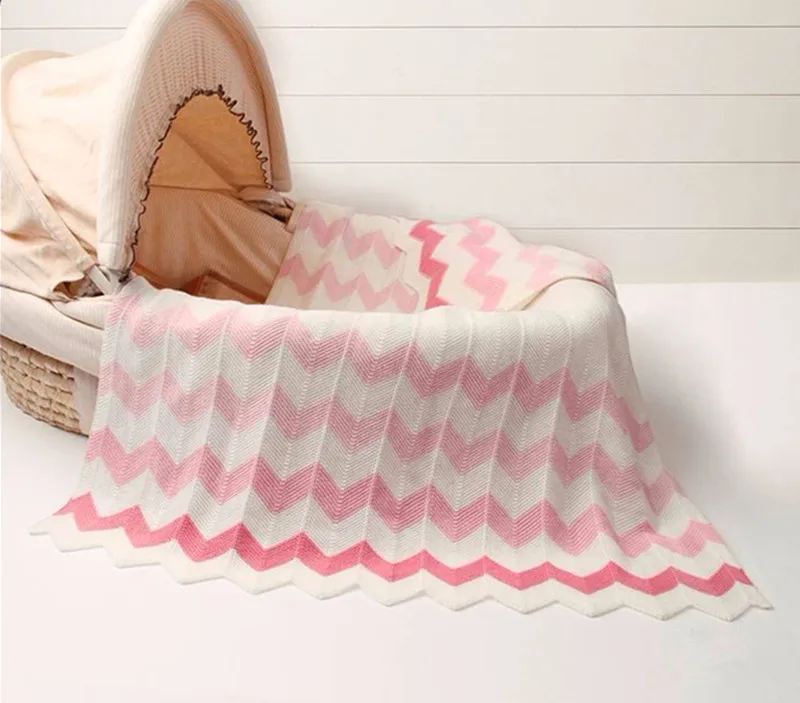 

2018 Newborn Baby Wrap Boys Girls Blanket Knitted Chevron Striped Stroller Blanket Sleeping Cover 102*76cm