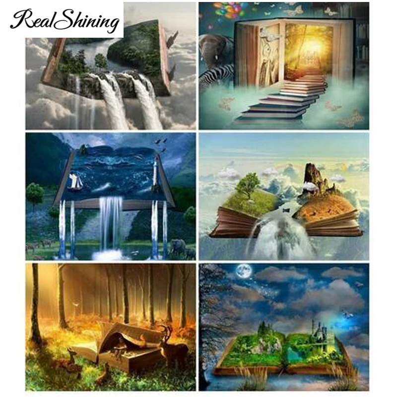 

Diamond Embroidery Forest Castle Waterfalls on Creative Books 5D DIY Diamond Painting Full Drill Picture Of Rhinestones FS4373