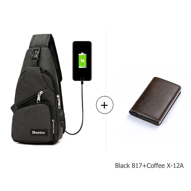 BISI GORO новая сумка набор кошелек и сумка набор RFID PU кожа алюминиевая коробка держатель карты полиэстер Повседневная нагрудная сумка для мужчин и женщин - Цвет: A1 Black Coffee