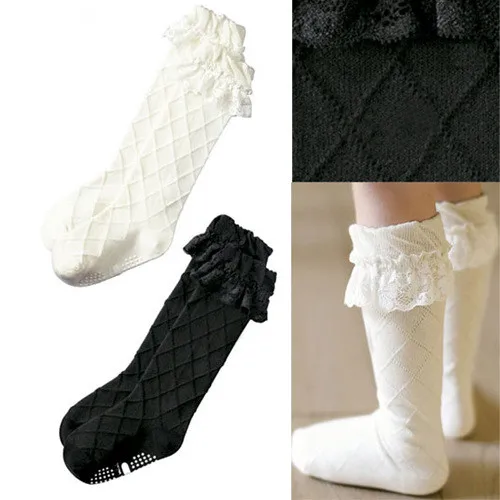 

Baby Girl Knee High Lace Socks Kids Long Sock Uniform Dress School Socks Ruffle Princess Boots Sox Meias Sokken Drop Shipping