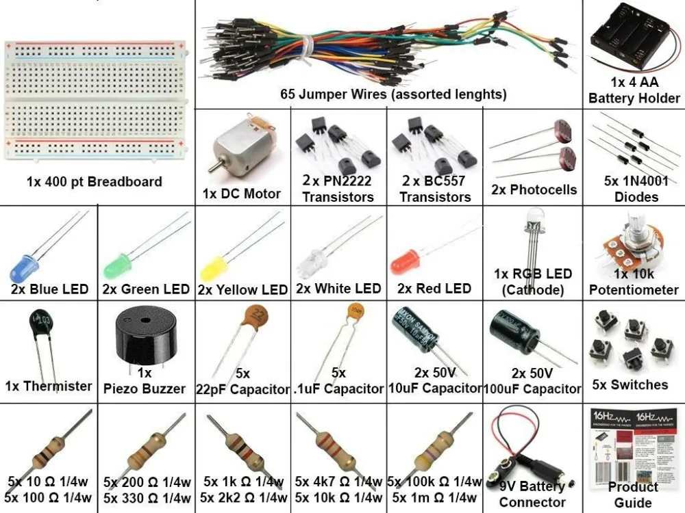16Hertz DIY Electronics Project Starter Kit with Breadboard Jumper