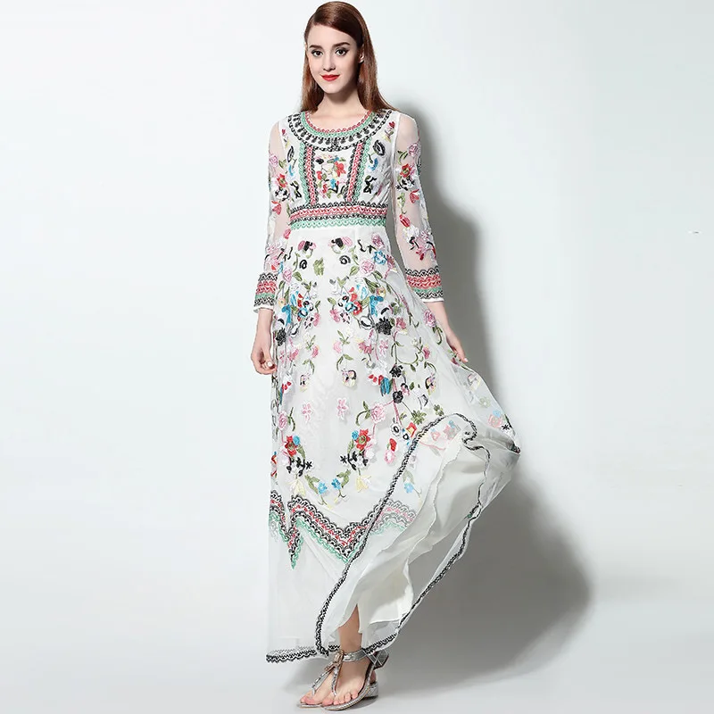 

DF2612 Top Grade Women Spring and Summer Clothes Exquisite Embroidery Lace Dress Women Party Gauze Dress