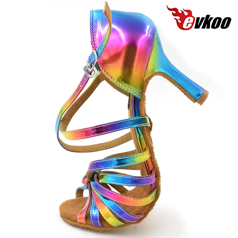 Baratos Envío Gratis Latina salsa Zapatos Señora zapatos evkoodance Color Arco Iris 2017 cuero, 8,3 cm tacón salón de baile zapatos de baile latino mujeres Evkoo 074