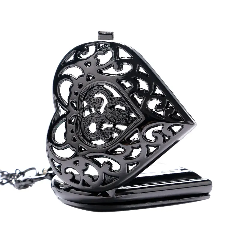 YISUYA модные карманные часы черный полый в форме сердца длинное ожерелье Кварцевые в стиле стимпанк кулон для женщин Девушка Любовник подарок