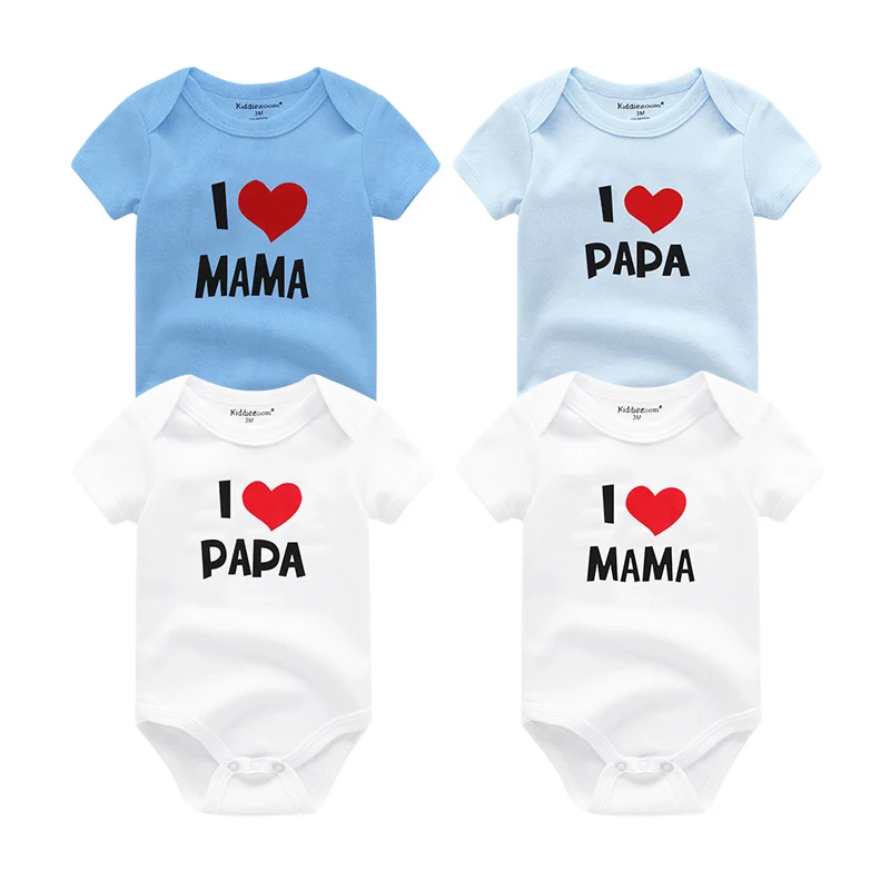 4 шт./лот Детские Комбинезоны I Love Papa Mama» Для малышей с принтом Одежда для маленьких мальчиков и девочек из хлопка с коротким рукавом унисекс Одежда для малышей Roupas de bebe - Цвет: Baby Rompers4001