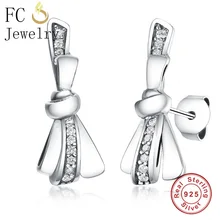 FC ювелирные изделия 925 пробы серебристая лента любовь галстук-бабочка прозрачный кубический цирконий кристалл клипсы с камнем Серьги для женщин Девушка Brincos