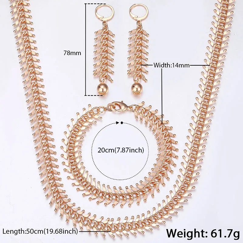 Davieslee Jewelry Set For Women 585 Rose Gold Centipede Link Chain Necklace Bracelet Earrings Woman Dropshipping 10/14mm DCSM01