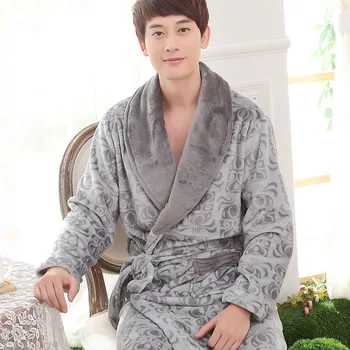 

9 Colors Fashion Man's Autumn Winter Soft Warm Flannel Long Sleeve Robe Pure Color/ Leopard Cotton Robes