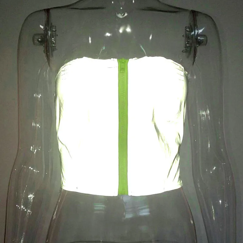InstaHot женские летние майки топы без бретелек, короткий соблазнительный топ Светоотражащий Повседневная одежда, бюстье