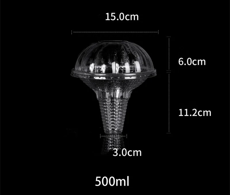 50 шт. креативные прозрачные одноразовые стаканчики для мороженого, вечерние, на день рождения, для торта, 500 мл, пластиковые стаканчики для десерта, ПЭТ, с крышкой