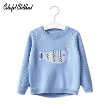 Для девочек Костюмы Новинка года, зимнее, с круглым вырезом, Детский свитер для маленьких мальчиков милые носки с принтом рыбы вязаные свитера; детская одежда; сезон осень-зима