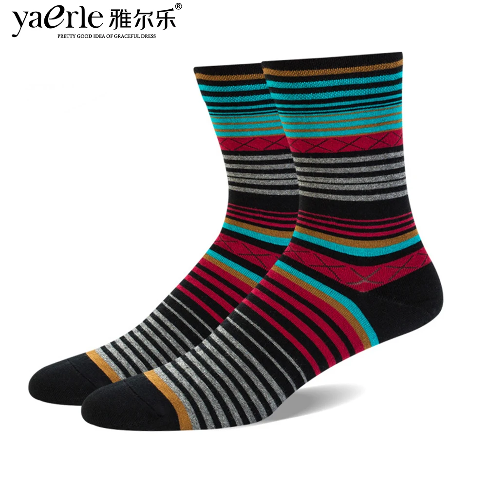 

4 pairs Socks Mens Crew Stripes Casual Combed Cotton Socks Breathable Autumn Winter For Male 39-43