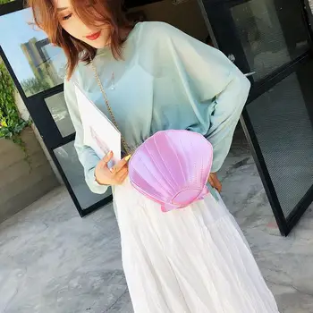 

Ladies Fashion Small Laser Shell Shoulder Messenger Handbags Women PU Leather Chain Girls Casual Mini Solid Color Crossbody Bags