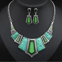 Модный винтажный ювелирный набор для женщин, большой полимерный камень, эмаль, ожерелье, серьги, ювелирный набор 2T012