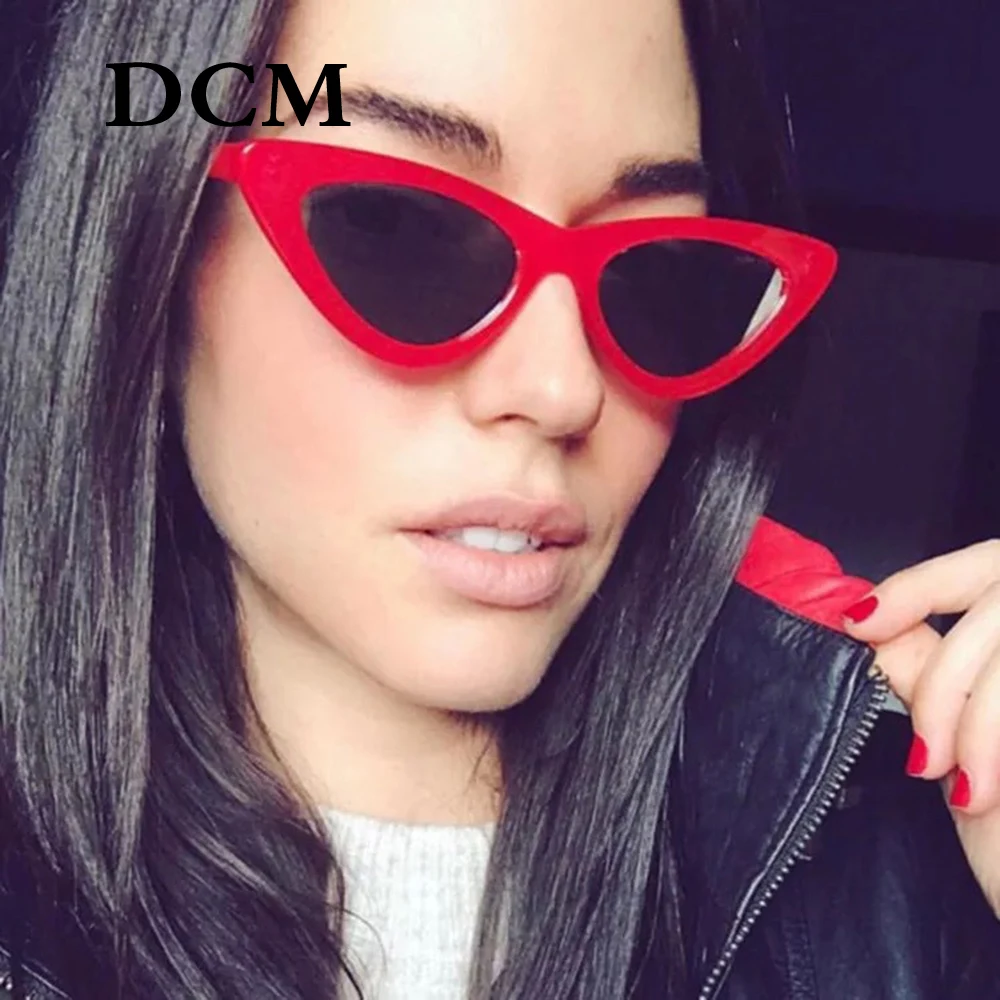 DCM Fashion Cat Eye Sunglasses Women Small Black Red Cheap Ladies Sun Glasses UV400