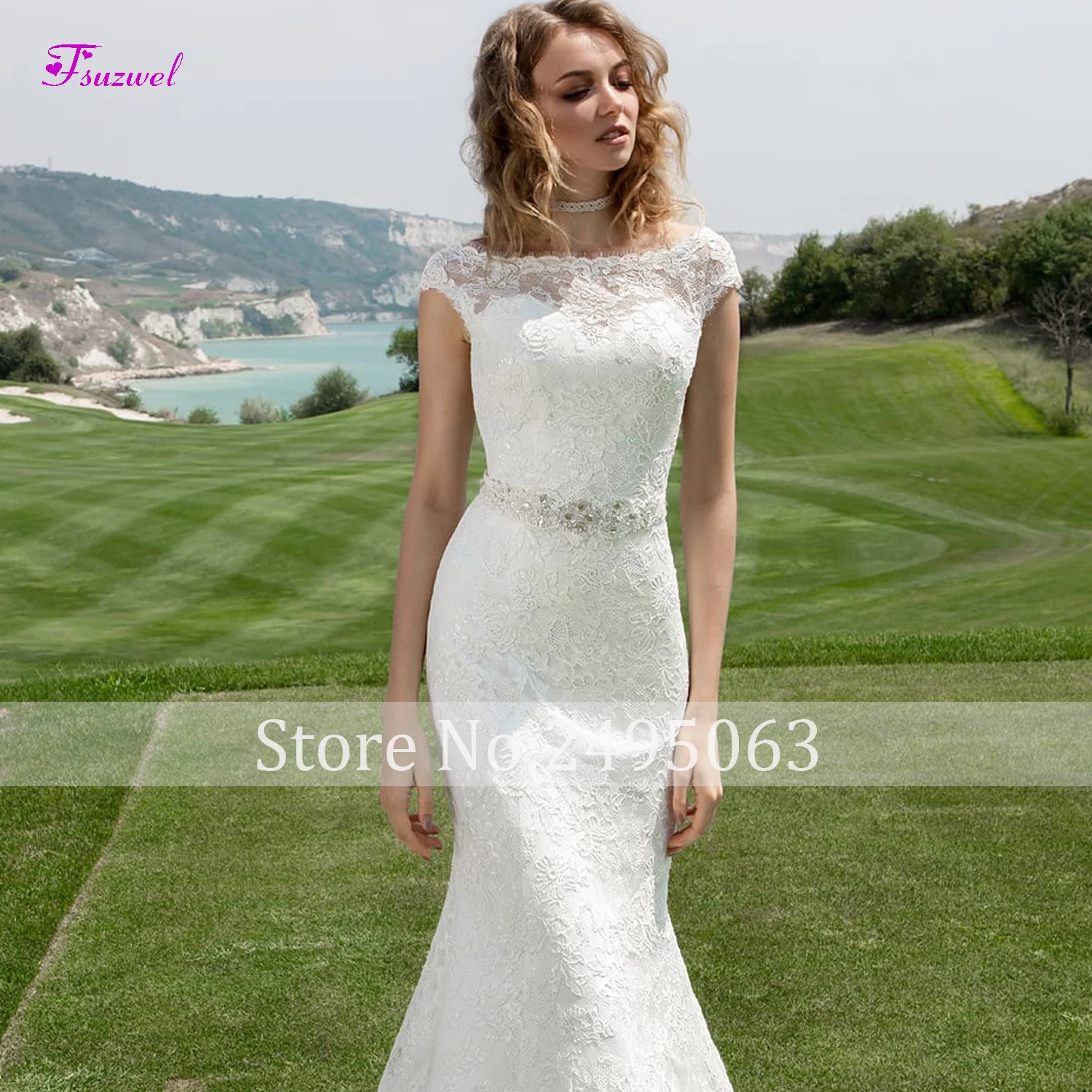 Graceful Cap Sleeve Appliques Scoop Neck Lace Mermaid Wedding Dresses Luxury Sashes Beaded Princess Bridal Gowns Plus Size