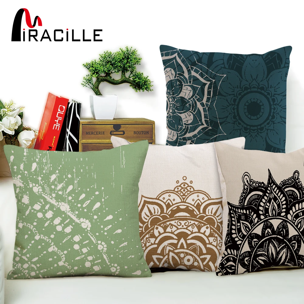 

Miracille Mandala Cushion Cover Flower Pattern Cotton Linen Pillowcase Indian Bohemian Pillow Covers Home Decor