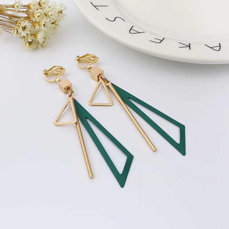 Ear Clip Earrings Clip Earrings Ear Clip Ear Accessories Korean Personality Fashion Triangle Geometric Clip on Earrings Without Piercing Retro Female Tassel Long Women Ear Clips Jewelry