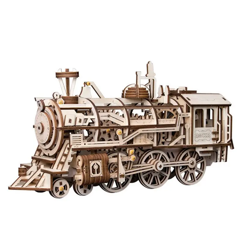 Locomotive Robud Новые DIY Модели Строительные наборы механическая модель 3D деревянная головоломка фильм проектор сокровище поезд игрушки для детей LG/LK/AM - Цвет: Locomotive