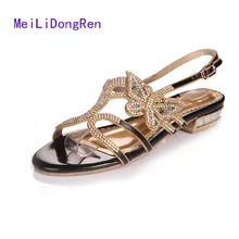 2017 Genuine Leather Women Summer Shoes Crystal Flats Sandals Brand Low Heel Sandals Ladies Party Shoes tenis feminino