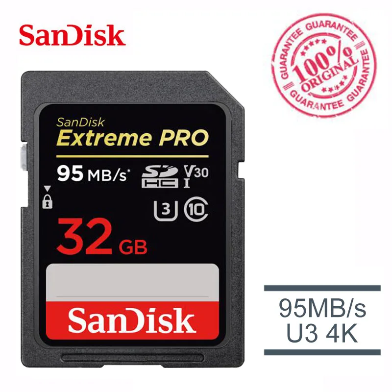 Карта памяти SanDisk Extreme PRO 128G SDHC SDXC UHS-I 32 ГБ, карта памяти 64 Гб C10 95 м/с U3 V30 256 ГБ, картао-де-Мемория с кардридером - Емкость: 32GB