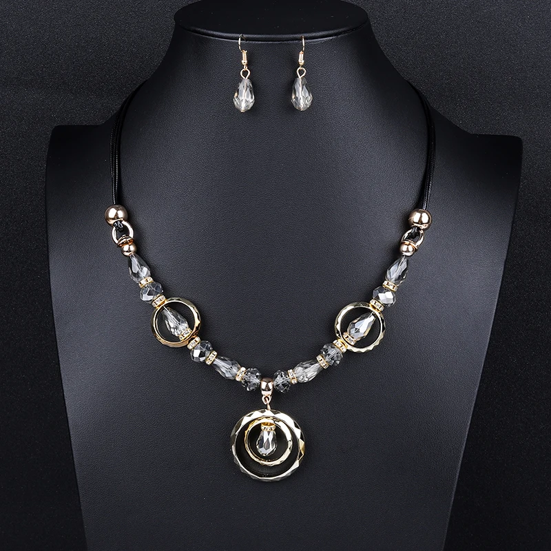 Crazy Feng Luxury Acrylic Beaded Jewelry Set Long Pendant Necklaces Drop Earrings For Women Vintage Dubai Costume Jewerly NE+EA