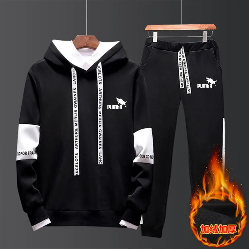 

2018 Brand men thermal underwear Pumba Tracksuit Men Sportswear Sets Fleece Thick hoodie+Pants Sporting Suit Malechandal hombre
