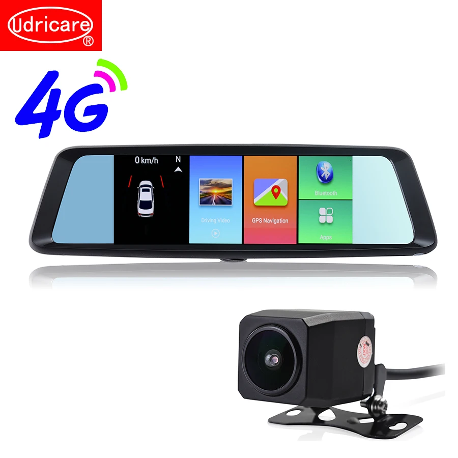 

Udricare 7 inch 4G Android WiFi Bluetooth GPS Navigation Streaming Video Recorder 1080P Dual Lens DVR Rear View Mirror GPS DVR