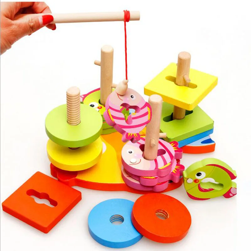 

Children Magnetic Fishing Toy Wooden Shape Sorter Blocks Cartoon Colorful Montessori Teaching Aids Match Toys