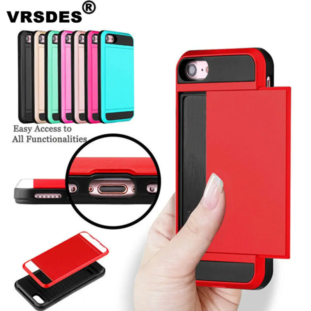 

VRSDES Armor Case for iPhone 7 8 X 6 6S Plus 10 Wallet Case Card Holder Shockproof Rubber Bumper Cover for iPhone XS MAX XR Case