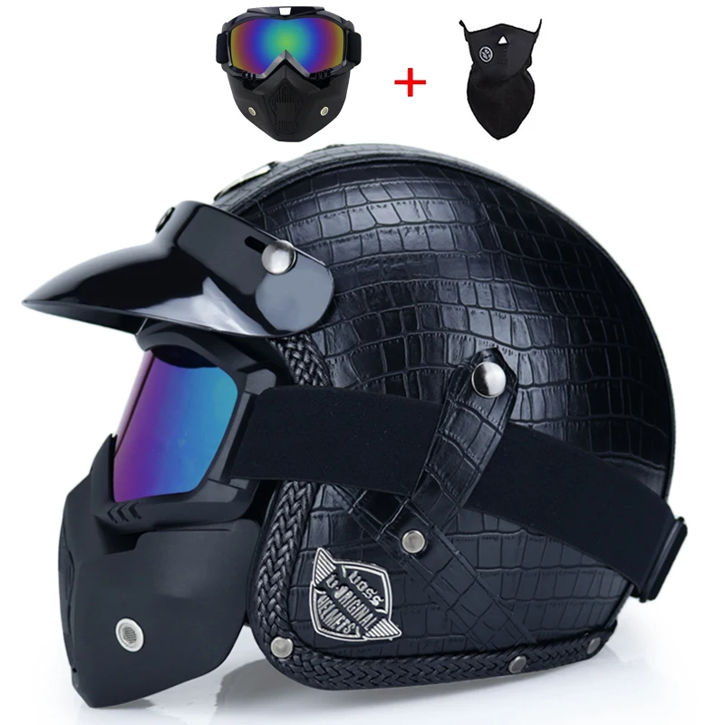 Кожа PU casco moto Винтаж moto rcycle шлем с открытым лицом камуфляж capacetes de moto ciclista vespa кафе гонщик - Цвет: b6