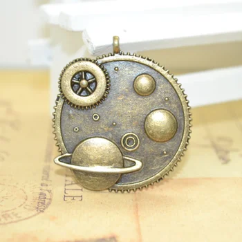 

10pcs Free shipping charm round Metal Planet pattern ancient bronze necklace bracelets pendant diy jewelry supplies Z1419676
