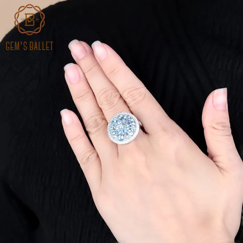 Gem's Ballet 3.68Ct Round Generous Natural Blue Topaz Gemstone Ring 925 Sterling Silver Wedding For Women Ring Fine Jewelry Gem's Ballet 3.68Ct Round Generous Natural Blue Topaz Gemstone Ring 925 Sterling Silver Wedding For Women Ring Fine Jewelry