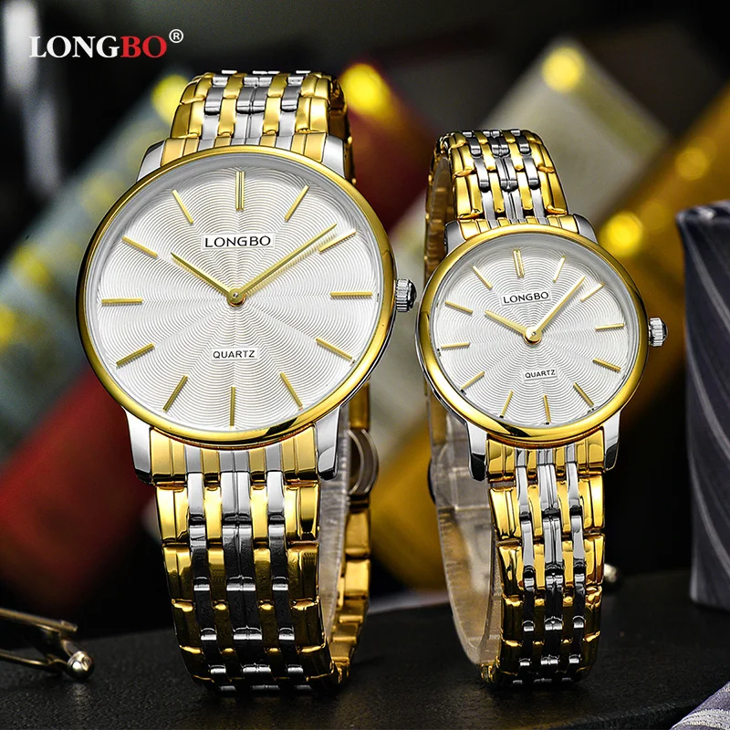 

LONGBO 2019 New Quartz Couple Watches Fashion Gold Silver Strap Men& Women's Watches Gift For a Man Relogio Masculino Clock