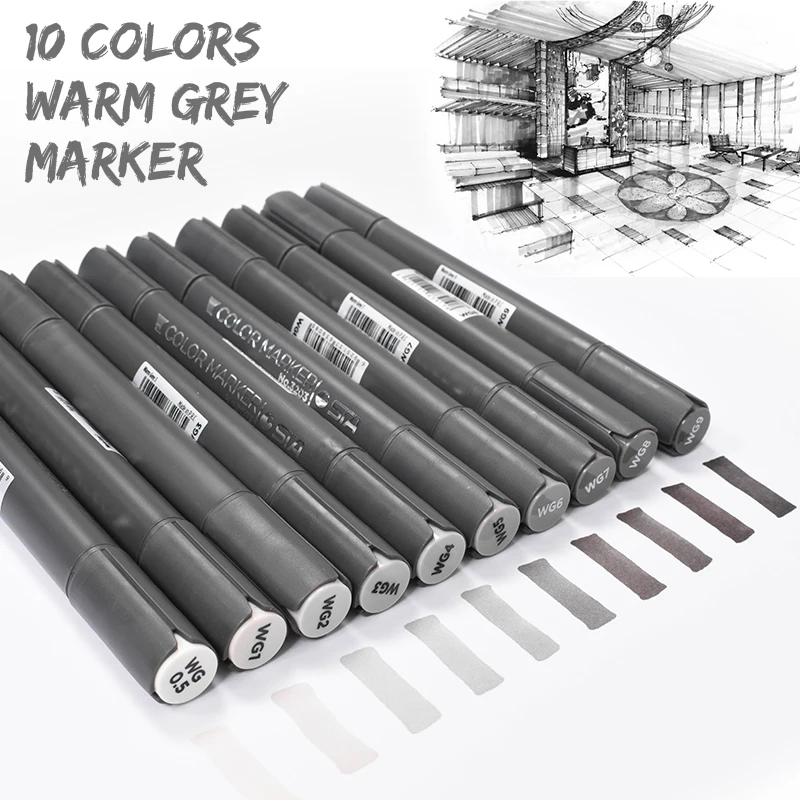 

10 Color Premium Warm Grey Marker Pen Set Dual Head Art Markers Painting Drawing Set Brush Pen Art Supplies for Artist Manga