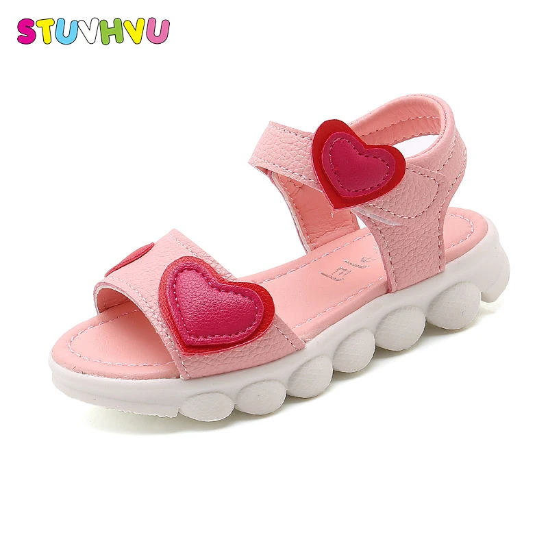 Sandales pour enfants filles | Sandales d'été 2019, chaussures à bout ouvert, Love Heart, pour filles, couleur blanc, rose, moins cher, taille 22-37