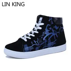 LIN KING/весенне-осенняя мужская повседневная обувь с цветочным принтом, обувь с высоким берцем, модные кроссовки на шнуровке, низкие туфли на