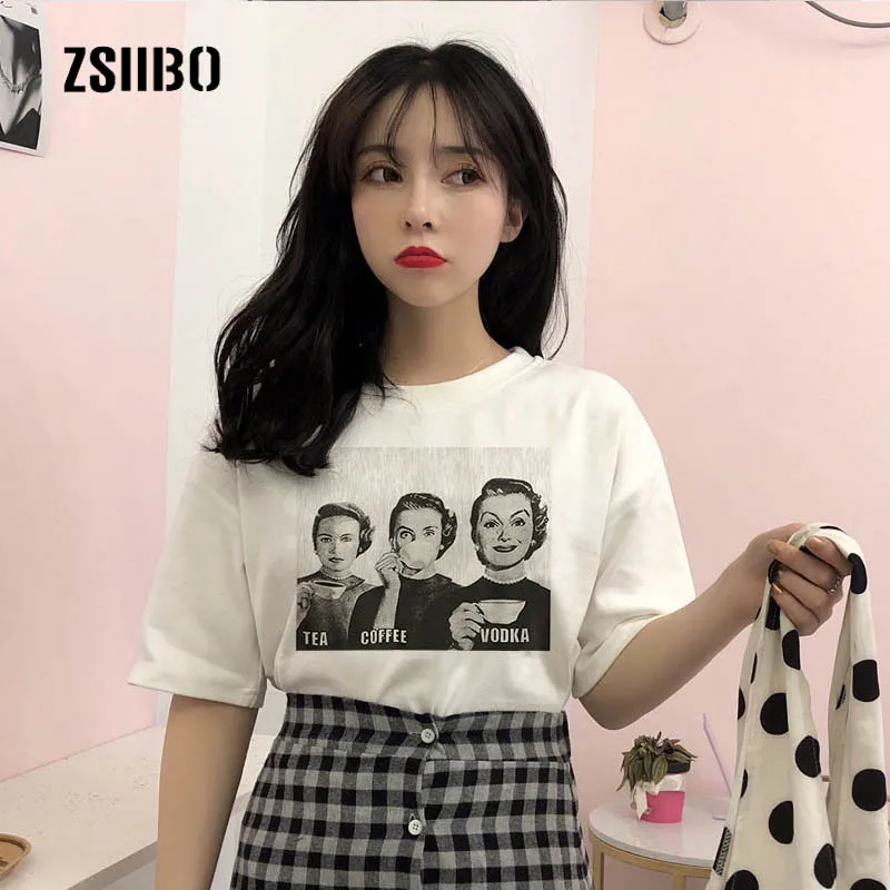 

Summer Vintage female Harajuku cartoon tops fun spoof casual fashion large size loose S-2XL cartoon short sleeve loose T-shirt